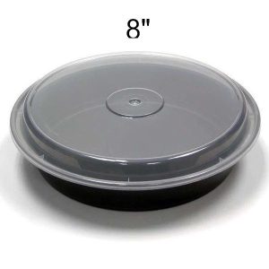 maple-leaf-8inch-Round-Container-Combo-Black-with-Clear-Lid-150-per-Case
