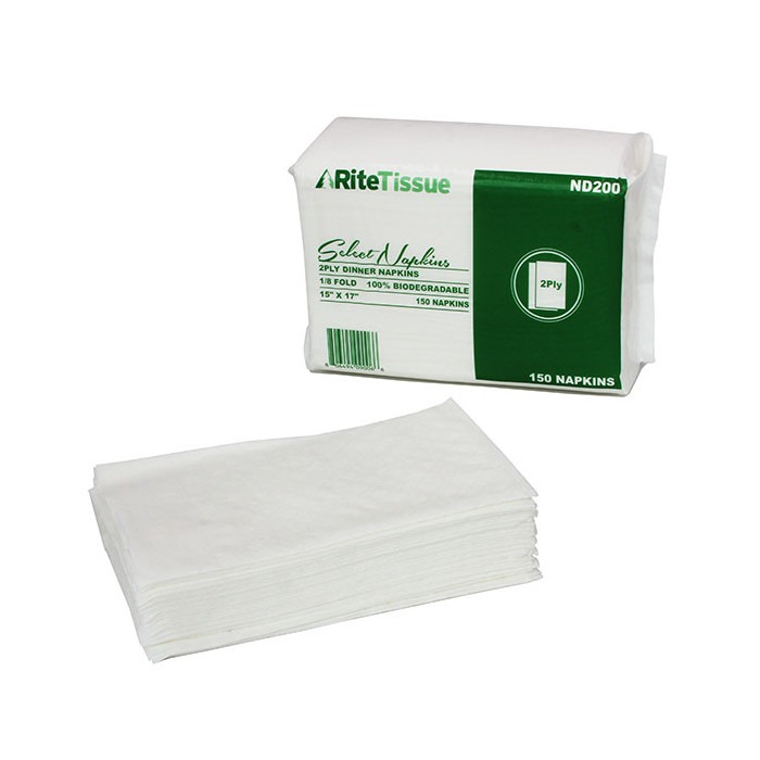 Rite Tissue ** 2 PLY Dinner Napkin, 1/8 Fold, 15″ x 17″, 150 pcs CHEF
